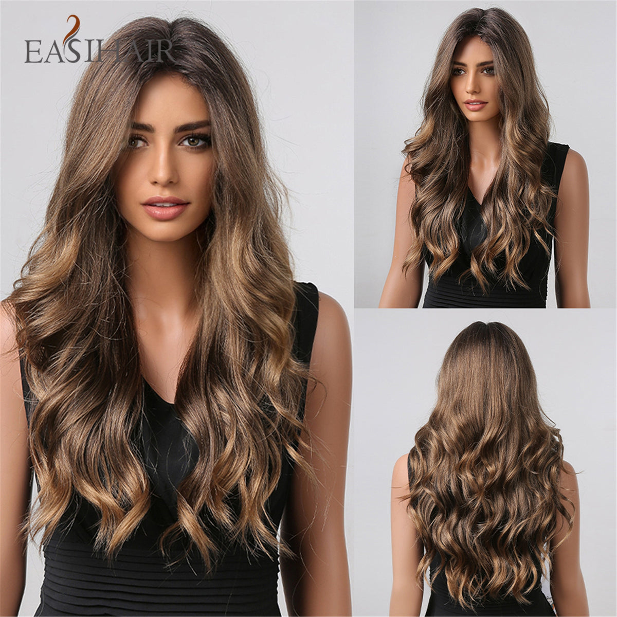 Ombre Brown Light Blonde Platinum Long Wavy Middle Part Hair Wig Cosplay Natural Heat Resistant Synthetic Wig for Women The Clothing Company Sydney