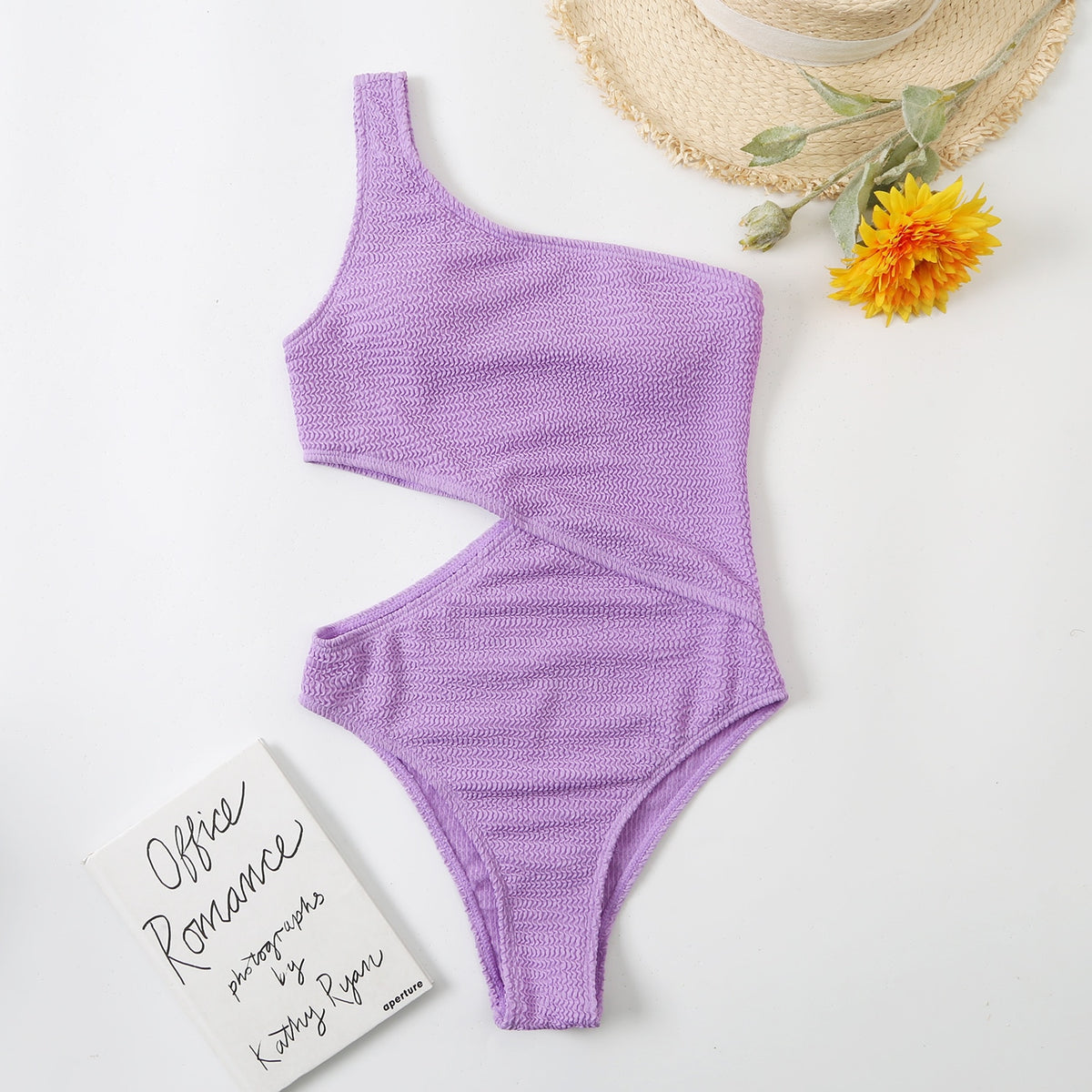 One-shoulder solid ribbed swimsuit by The Clothing Company Sydney, featuring a stylish monokini design for beach and swimwear.
