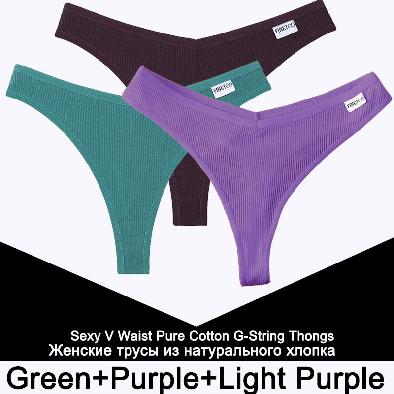 Three cotton v-waist G-string panties from The Clothing Company Sydney, featuring T-back design and comfortable lingerie fit.