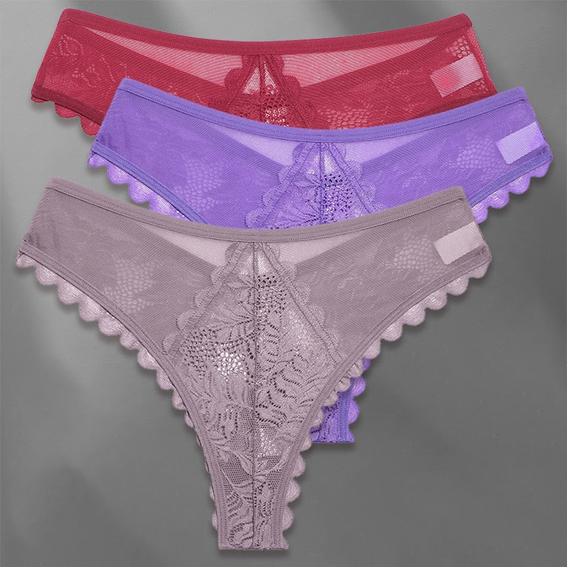 Three pack lace G-string panties from The Clothing Company Sydney featuring soft, feminine lingerie with delicate lace details.