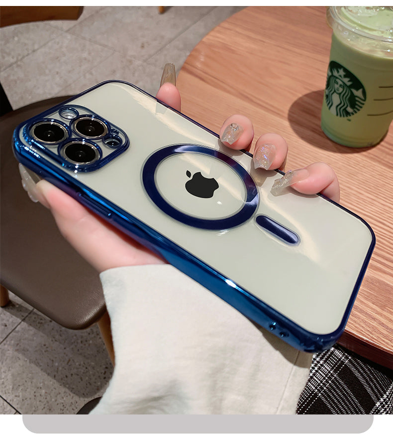 Luxury plating clear magnetic iPhone case by The Clothing Company Sydney, soft silicone cover for MagSafe wireless charging.