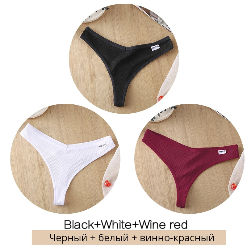 Three women's cotton mix thong panties set featuring low waist, breathable Brazilian G-strings and briefs from The Clothing Company Sydney.