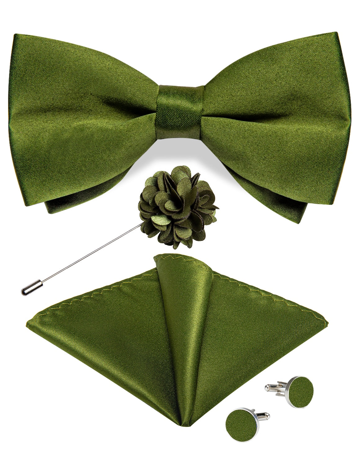 Red pre-tied wedding bow tie for men with cufflinks and corsage set, silk butterfly knot accessory for formal parties