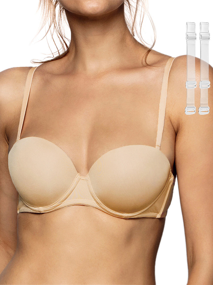 Seamless strapless bra by The Clothing Company Sydney, 1/2 cup lingerie with detachable shoulder straps and invisible design.