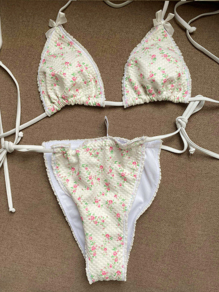 String Swimsuit Triangle Cup Type Bathing Suit Swimwear High Cut Drawstring Bandage Bikini Set The Clothing Company Sydney