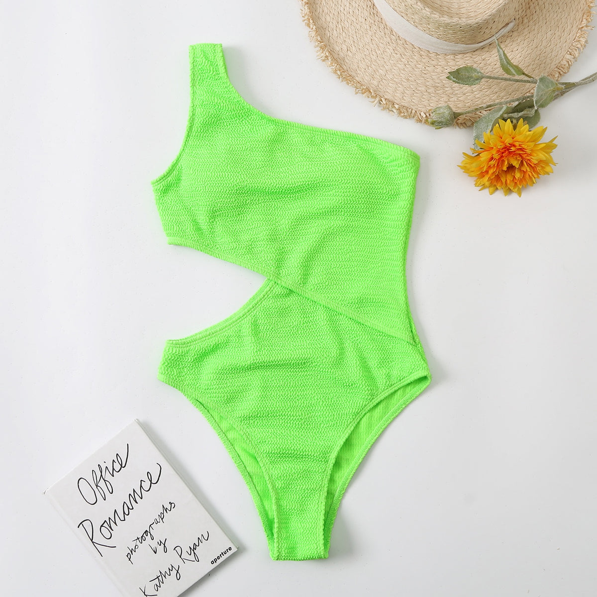 One-piece ribbed swimsuit from The Clothing Company Sydney featuring a stylish one-shoulder design and solid beachwear style.