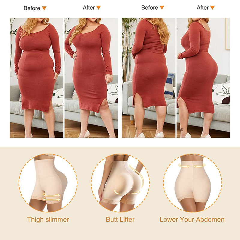 Women's high waist seamless butt lifter shape wear with padded hips and push-up design, black boyshort style from The Clothing Company Sydney.