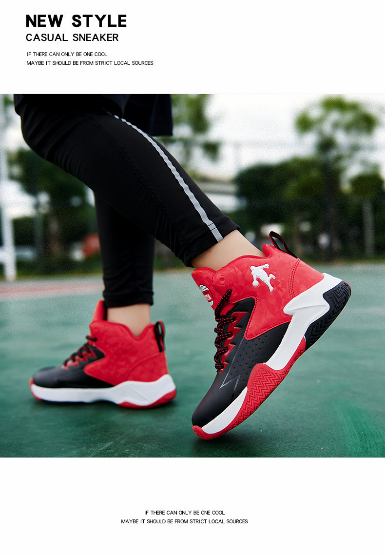 Kids basketball sneakers by The Clothing Company Sydney, comfortable and breathable shoes for boys and girls, ideal for active play.
