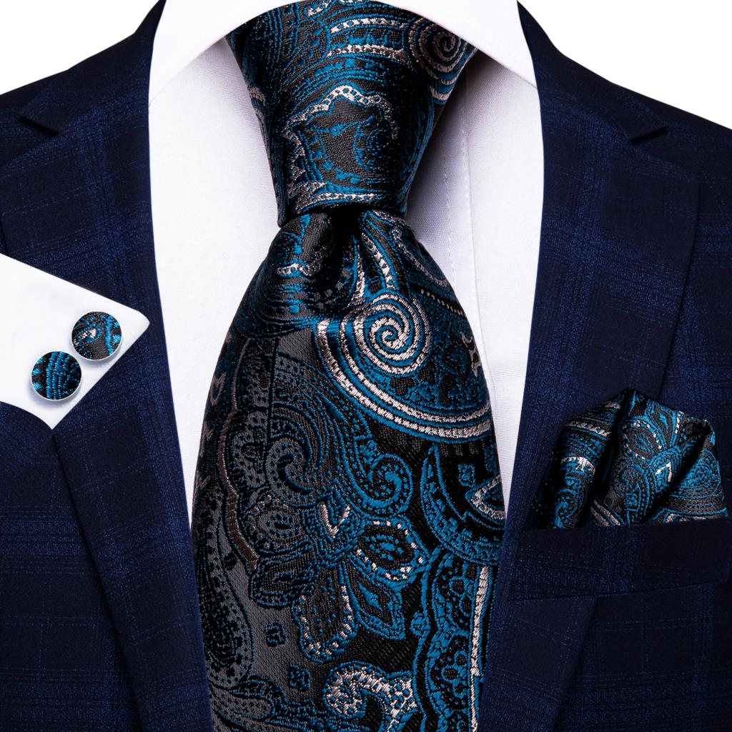 Blue silk business tie with dots, plaid pattern, and matching cufflinks from The Clothing Company Sydney for men.