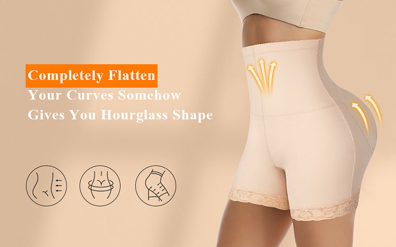 Women's high waist seamless shapewear by The Clothing Company Sydney with padded hips and push-up buttocks, boyshort style.