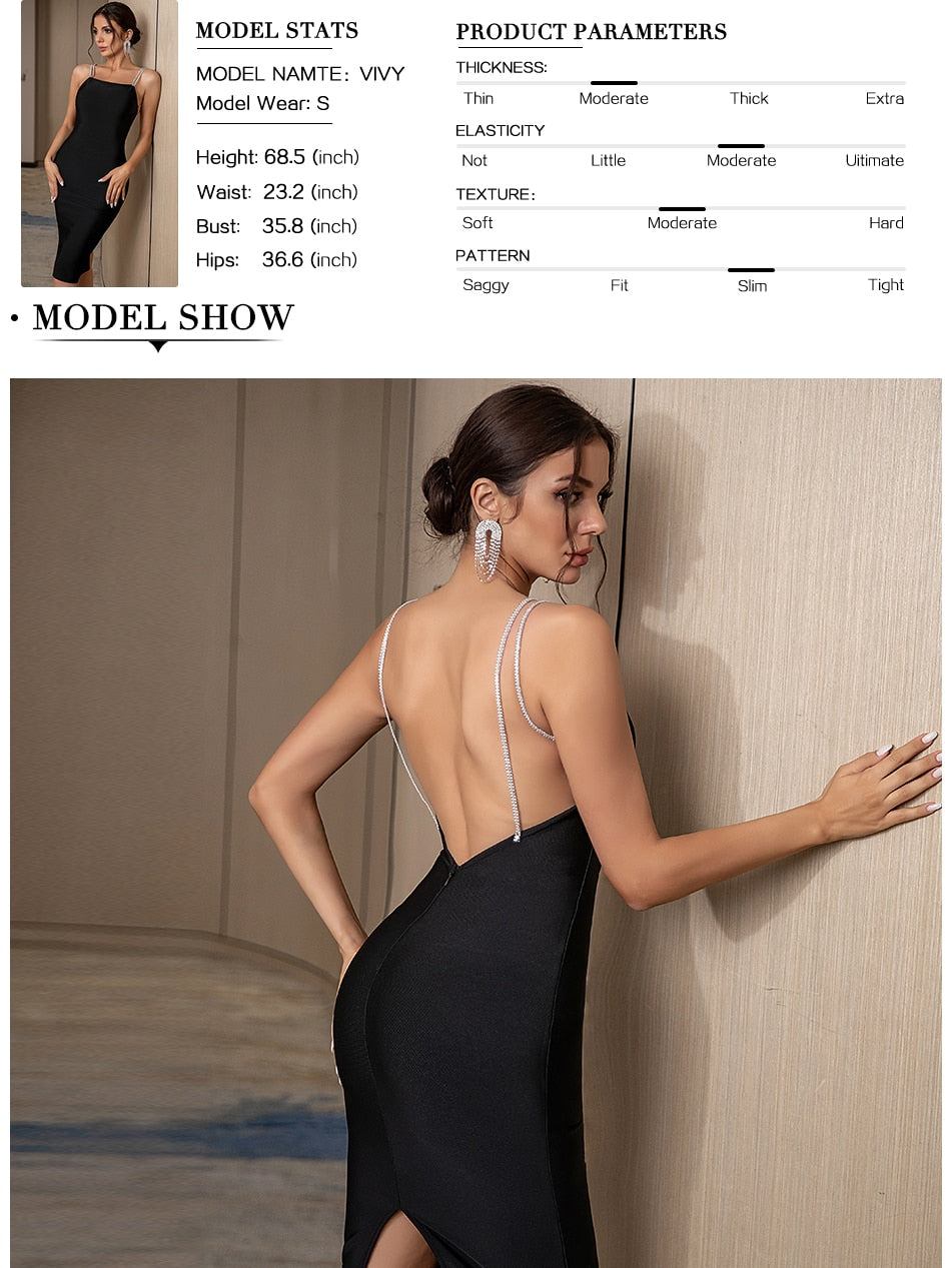 Summer spaghetti strap backless bandage dress by The Clothing Company Sydney, featuring diamonds, perfect for evening or party wear.