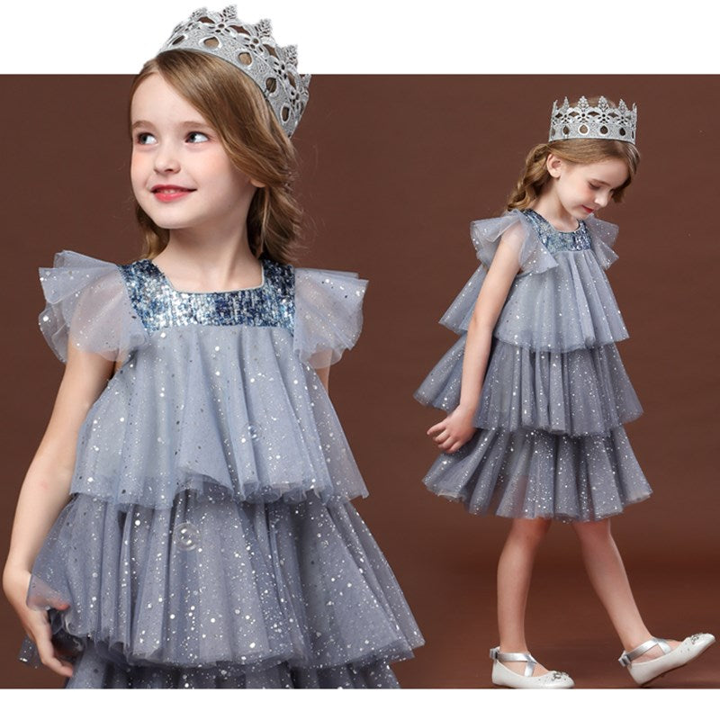 Kids' summer princess dress by The Clothing Company Sydney featuring sleeveless layered tulle, floral accents, perfect for beach or birthday parties.