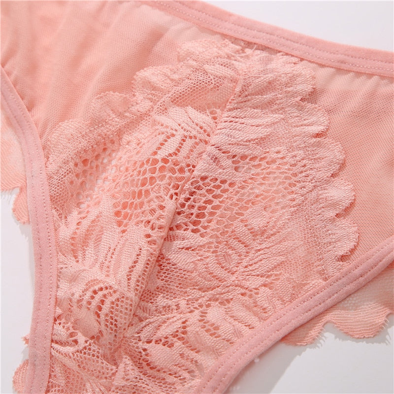 Three pack of lace G-string panties from The Clothing Company Sydney, soft lingerie thongs with feminine, delicate lace details.