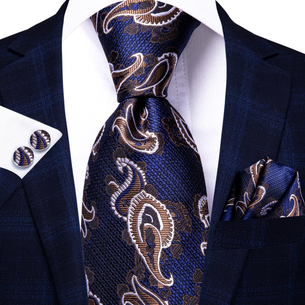 Blue silk business tie with dotted pattern, plaid design, and matching cufflinks, 150cm length, from The Clothing Company Sydney.