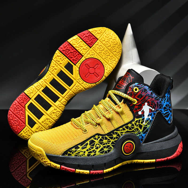Kids basketball sneakers by The Clothing Company Sydney, comfortable and breathable shoes for boys and girls, ideal for sports and play.