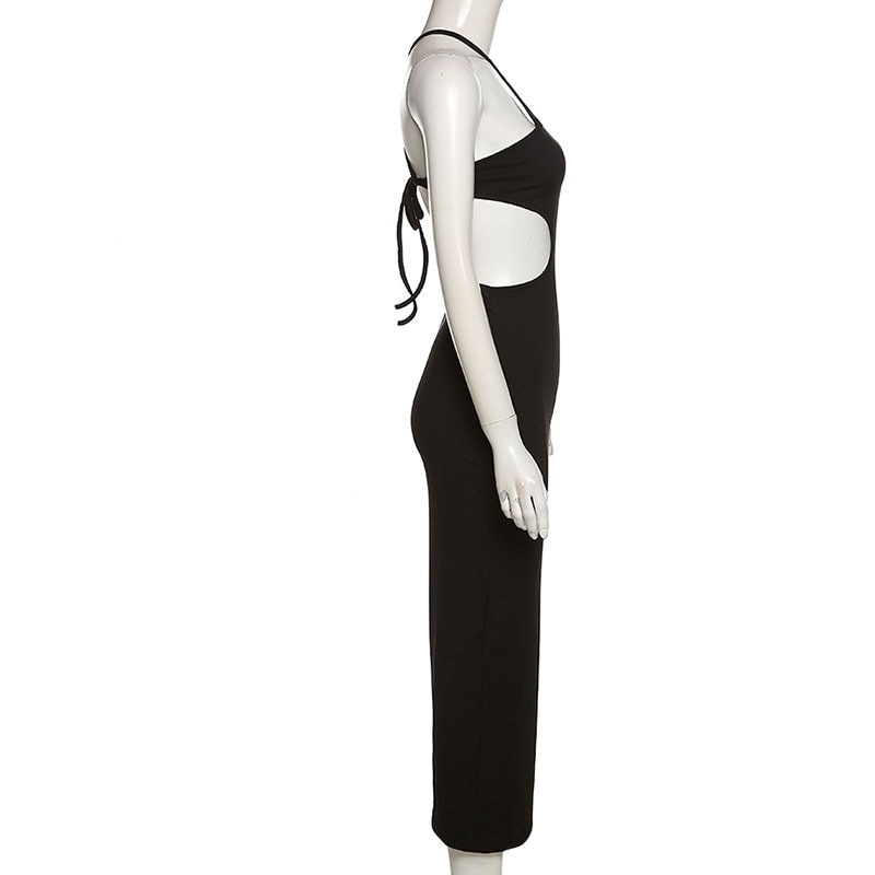 Elegant sleeveless summer halter maxi dress by The Clothing Company Sydney featuring backless design and stylish cutout details.