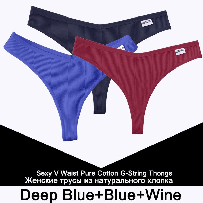 Three cotton V-waist G-string panties for women, comfortable T-back lingerie set in a soft fabric from The Clothing Company Sydney.