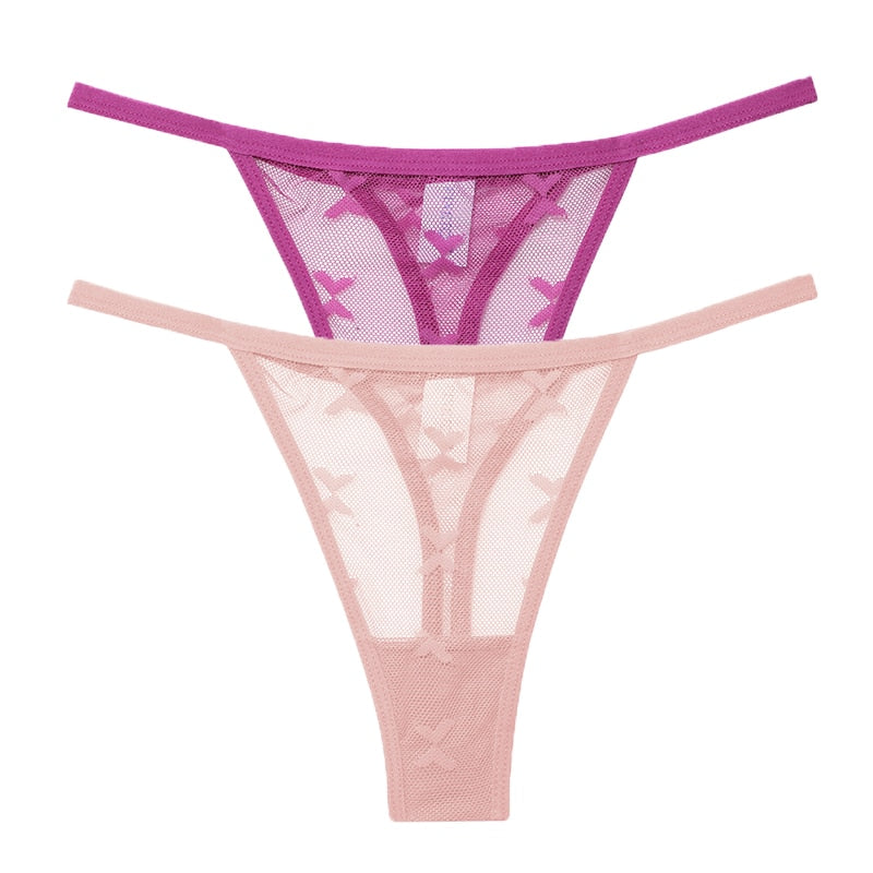 Two pack of transparent mesh G-string panties for women, seamless thong underwear by The Clothing Company Sydney.