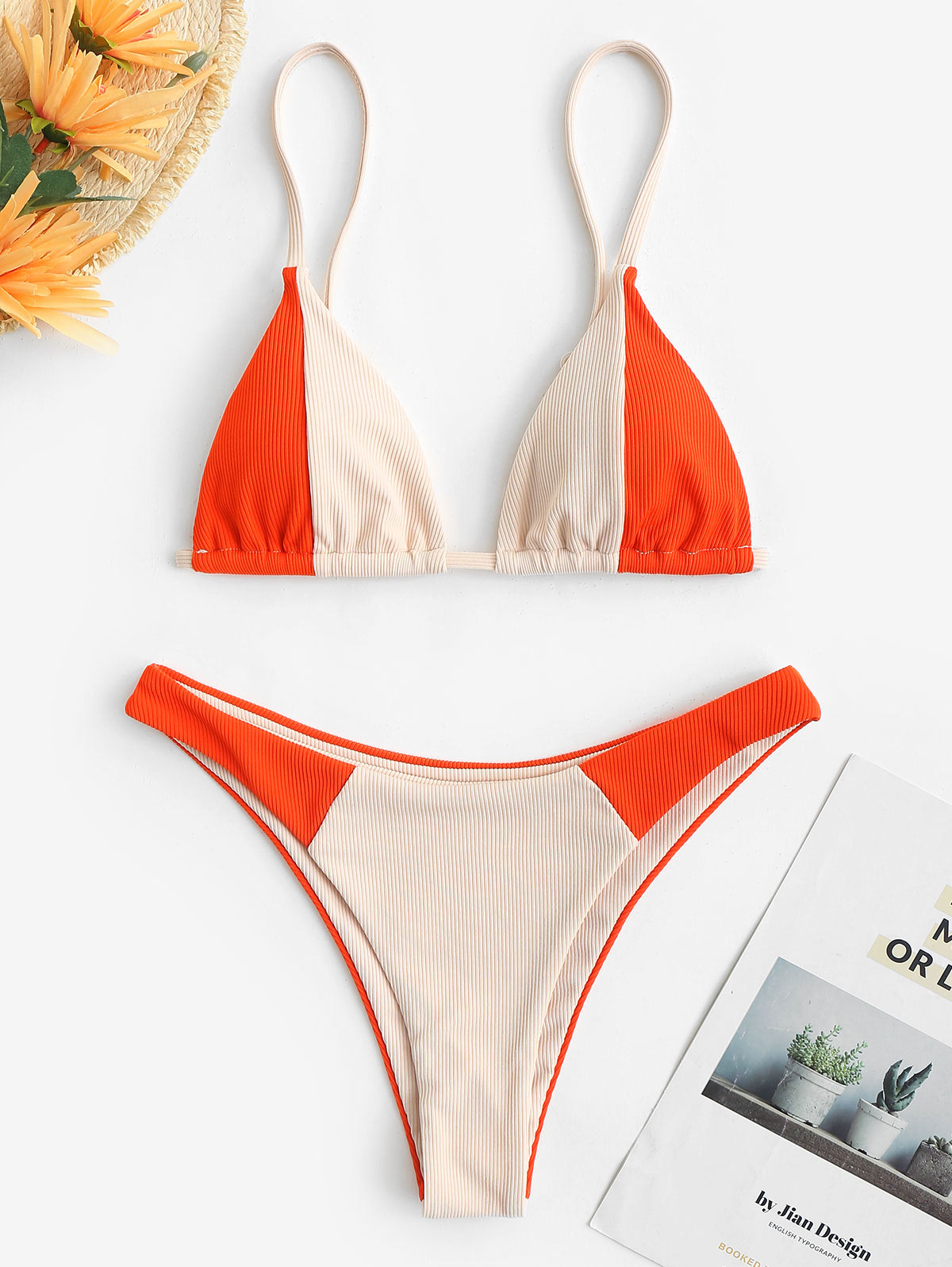 Two-tone ribbed bikini swimsuit set by The Clothing Company Sydney featuring a stylish two-piece design with ribbed fabric.