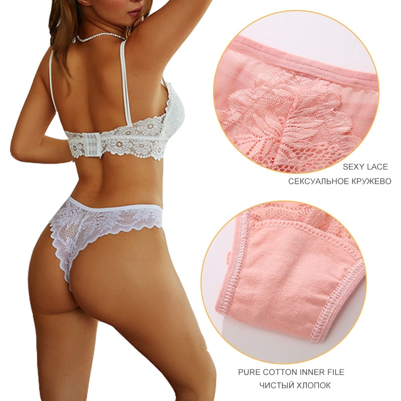 Three-pack lace G-string panties from The Clothing Company Sydney, soft women’s lingerie with feminine thong design.