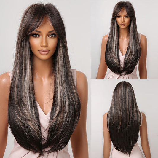 Long Straight Blonde Layered Synthetic Wigs Brown Balayage Ombre Wigs With Bang Cosplay Costume Heat Resistant Wigs The Clothing Company Sydney