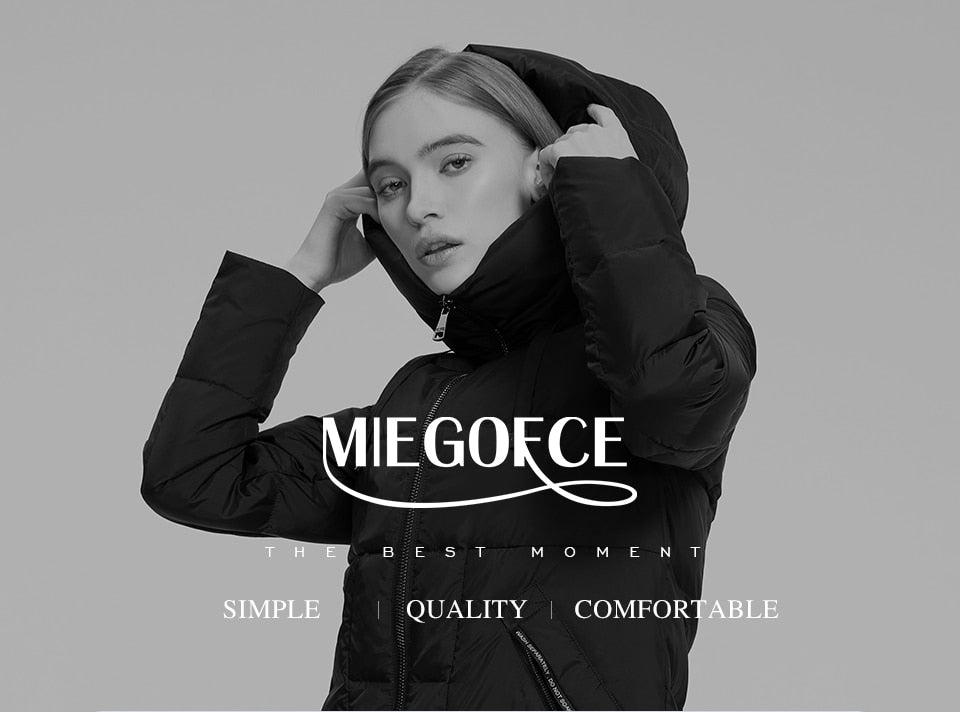 Women's winter jacket by The Clothing Company Sydney with stand collar, hood, large pockets, windproof, mid-length coat for cold weather
