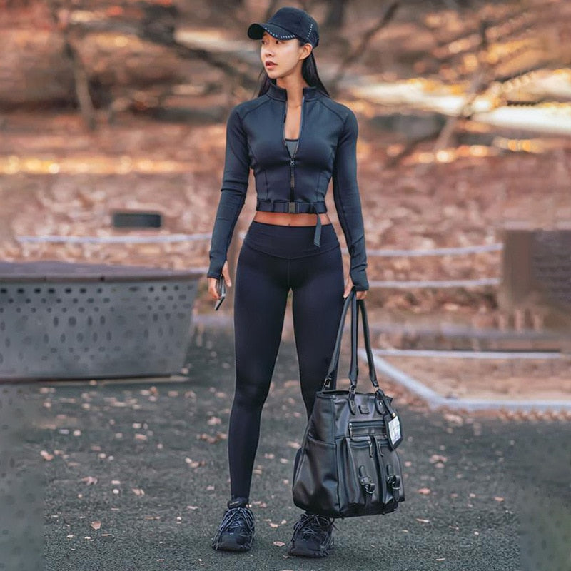 Women’s two-piece fitness tracksuit by The Clothing Company Sydney, sporty gym wear set for yoga, fitness, and active workouts.