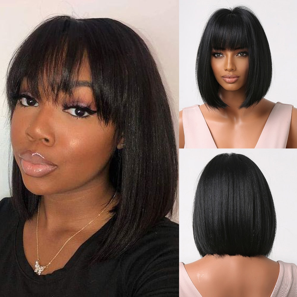 Blonde to brown ombre synthetic bob wig with bangs for women, heat-resistant daily cosplay and party accessory by The Clothing Company Sydney.