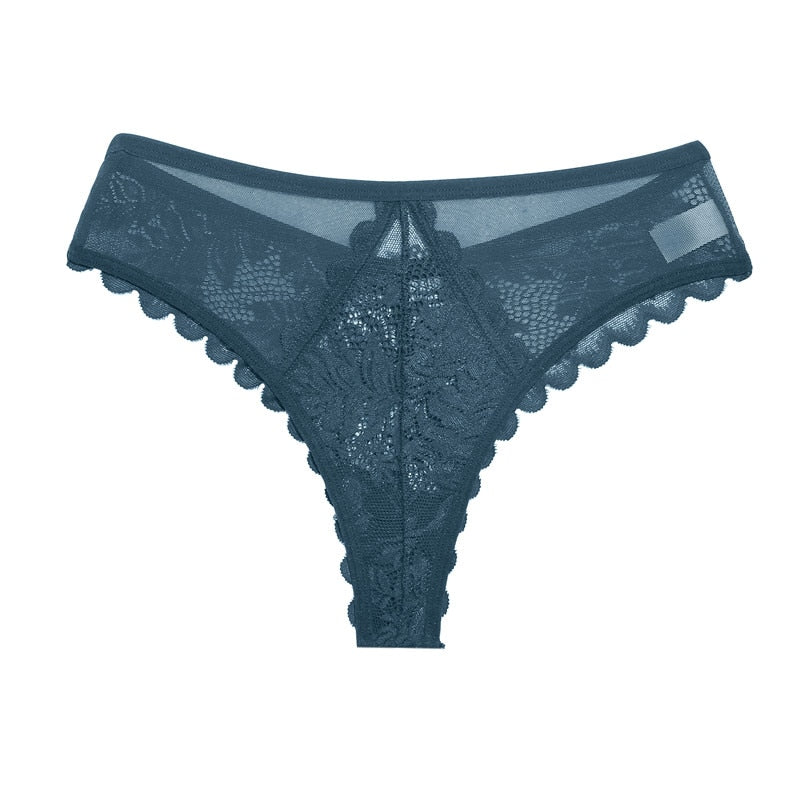 Three lace G-string panties from The Clothing Company Sydney, soft lingerie thongs in a set, showcasing delicate design and comfortable fit.