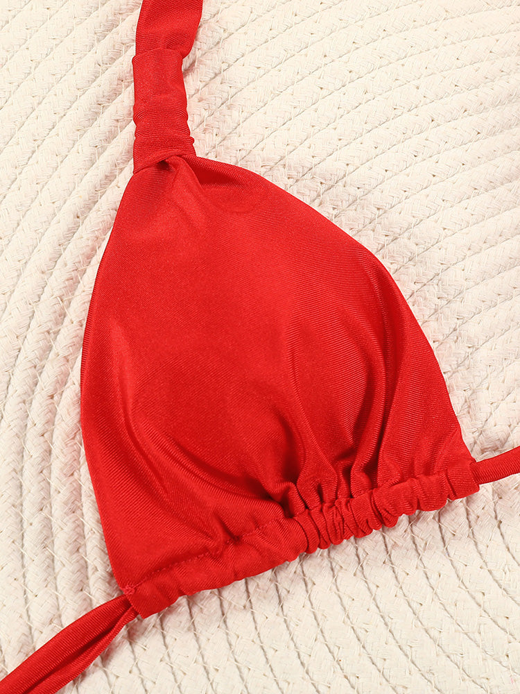 Pleated Bikinis Swimsuit Triangle Bikini Set Swimwear Halter Bathing Suits Bandage Beachwear The Clothing Company Sydney