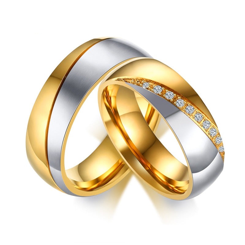 Stainless steel wedding bracelet with CZ stones, personalized for couples, elegant jewelry for special occasions.
