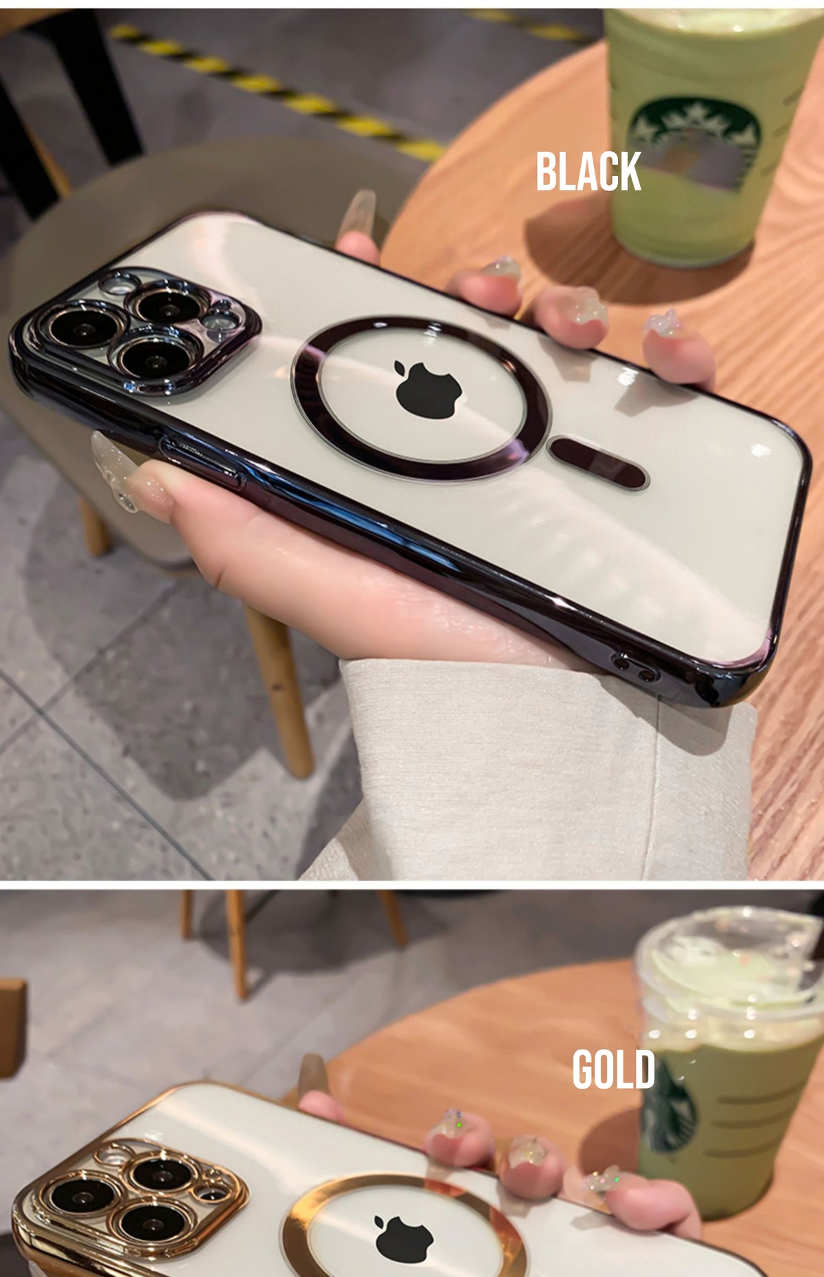 Luxury plating clear magnetic MagSafe wireless phone case for iPhone 13, 12, 11 Pro Max, X, XR, XS with soft silicone cover.