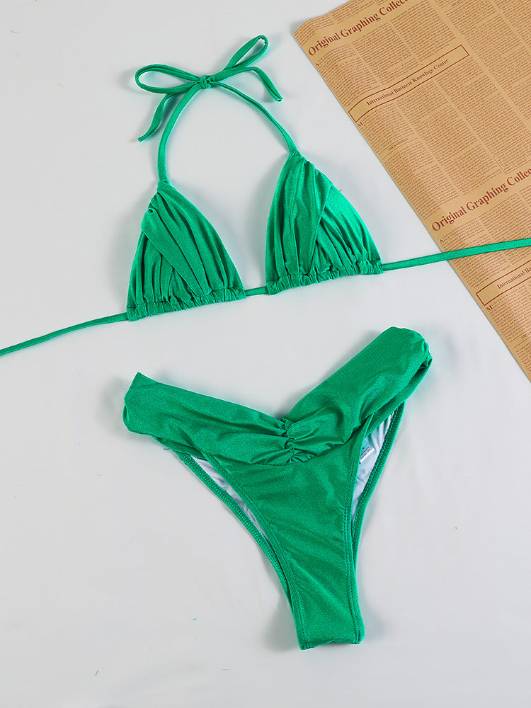 Pleated Bikinis Swimsuit Triangle Bikini Set Swimwear Halter Bathing Suits Bandage Beachwear The Clothing Company Sydney