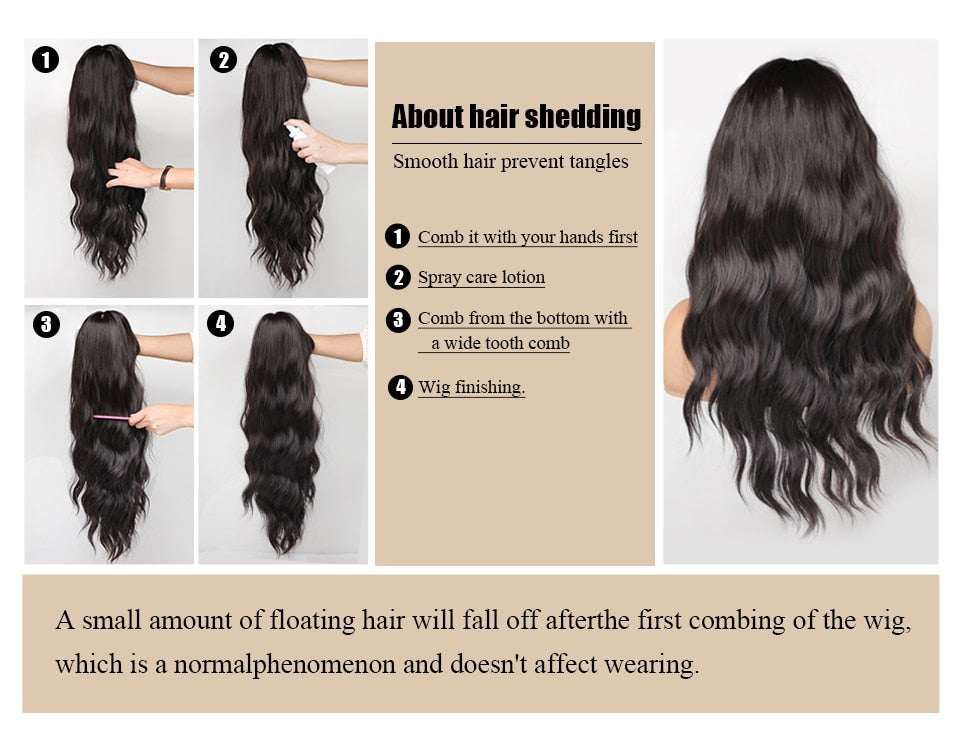 Long wavy synthetic wig with brown, gray, and blonde ombre shades, featuring a middle part, heat-resistant fibers, for women’s cosplay or daily wear.