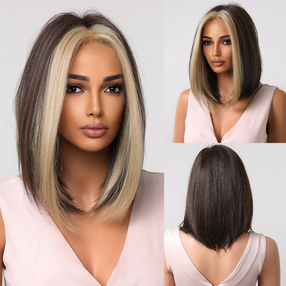 Blonde to brown ombre straight synthetic wig with bangs for women, heat resistant cosplay and party accessory, by The Clothing Company Sydney