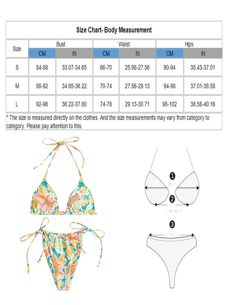 Ribbed flower print tie side bikini set from The Clothing Company Sydney featuring low waist, padded two-piece swimwear.