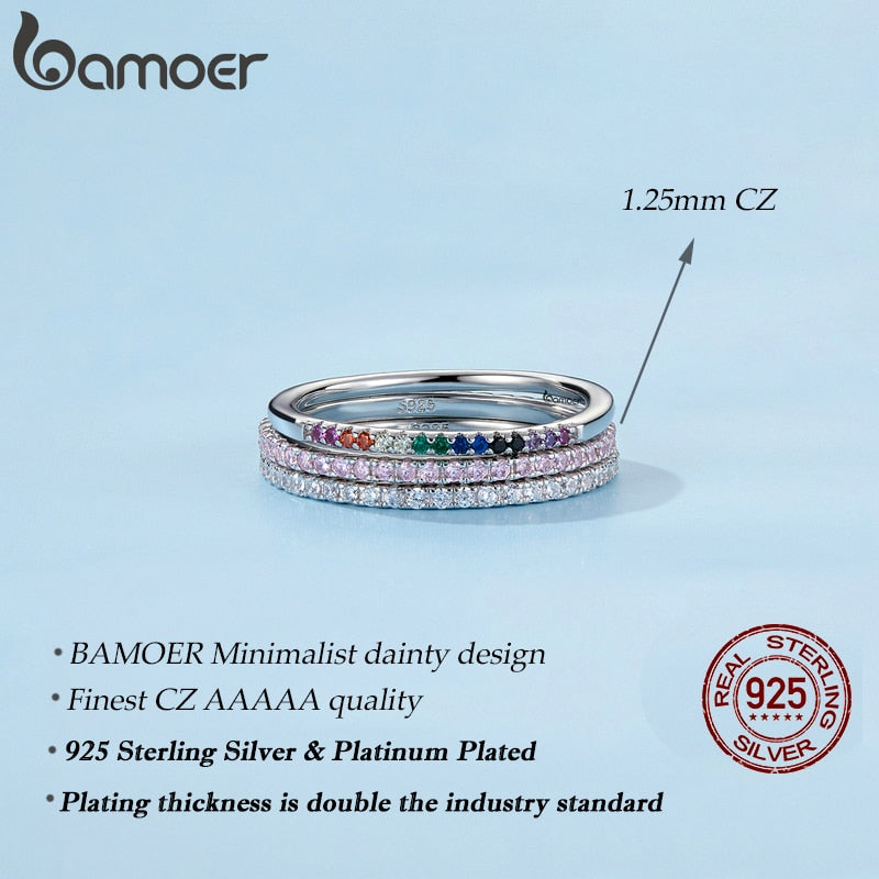Sterling silver CZ simulated diamond stackable eternity ring with platinum plating, designed for women.