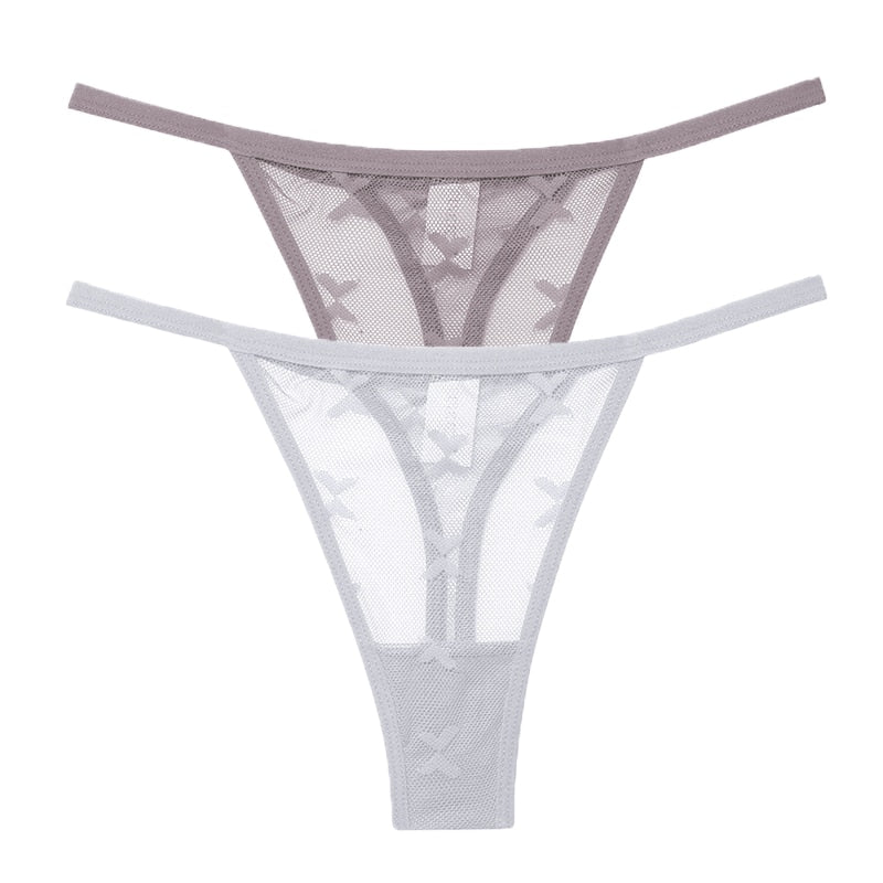 Two pack of transparent mesh G-string panties for women, seamless and breathable thong underwear by The Clothing Company Sydney.