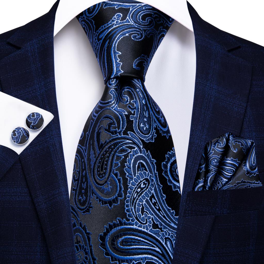 Blue silk business tie with dots, plaid pattern, and matching cufflinks from The Clothing Company Sydney for men’s wedding or business.