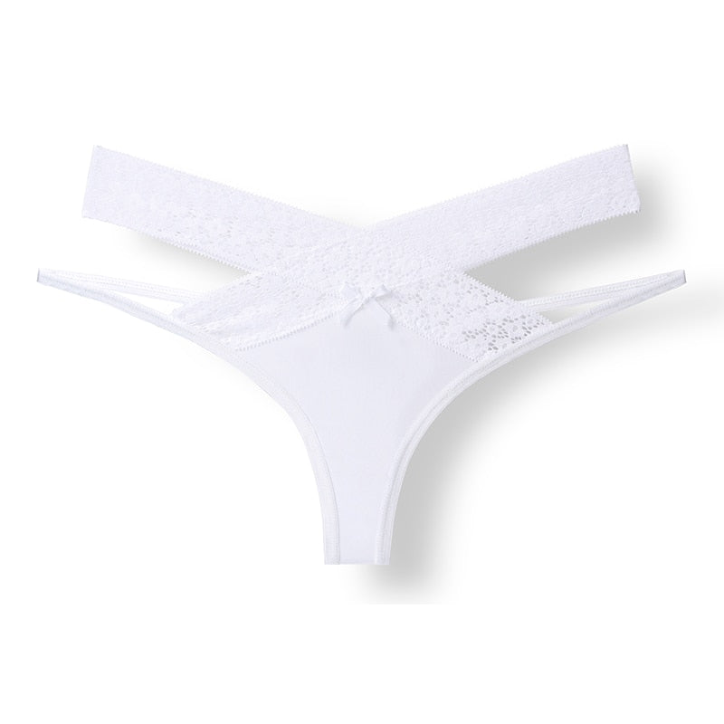 Transparent lace bandage G-string lingerie from The Clothing Company Sydney, low-rise seamless thong with hollow details.