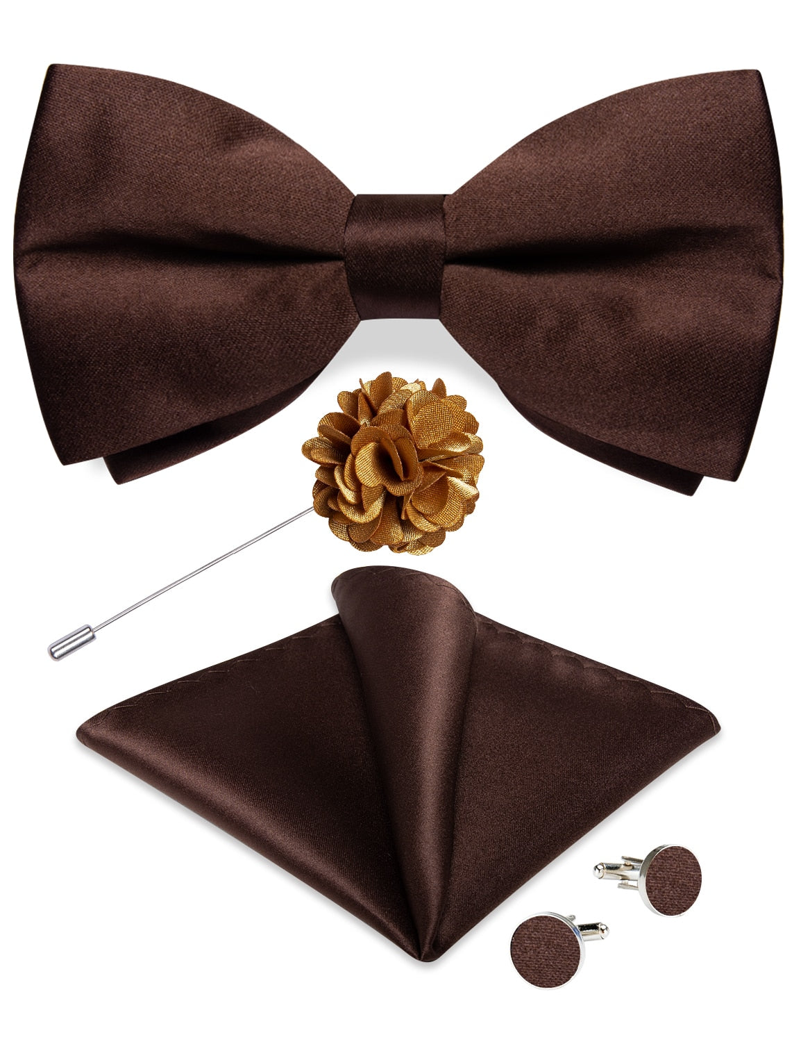 Classic red pre-tied wedding bow tie for men with matching cufflinks and corsage set, silk butterfly knot accessory for formal events