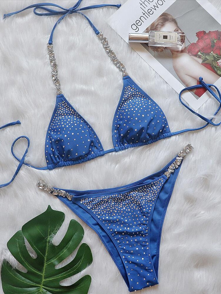 Shiny sequins diamond bikini set for women, halter two-piece swimsuit, stylish swimwear by The Clothing Company Sydney