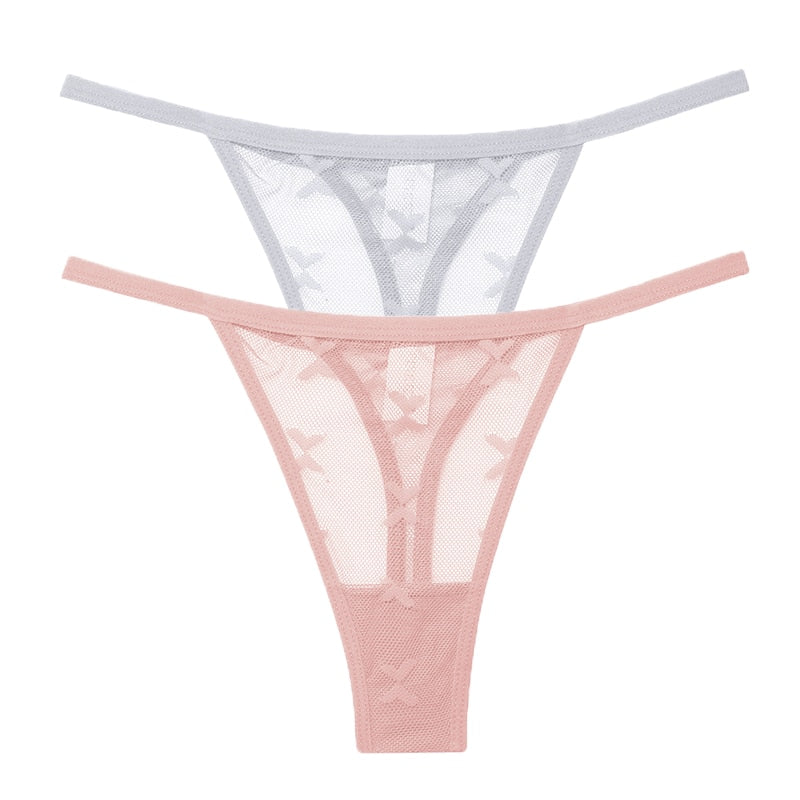 Two packs of transparent mesh G-string panties for women, seamless thong underwear from The Clothing Company Sydney.