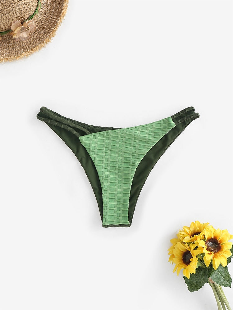 Two-tone color block bikini swimwear with honeycomb texture, mix and match swimsuit top and bottom from The Clothing Company Sydney.