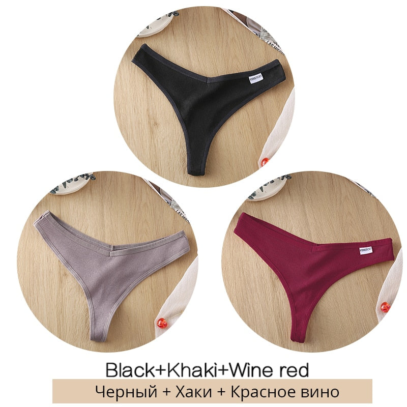 Three-pack women's cotton mix thong panties by The Clothing Company Sydney, low waist G-string briefs, breathable and comfortable lingerie.