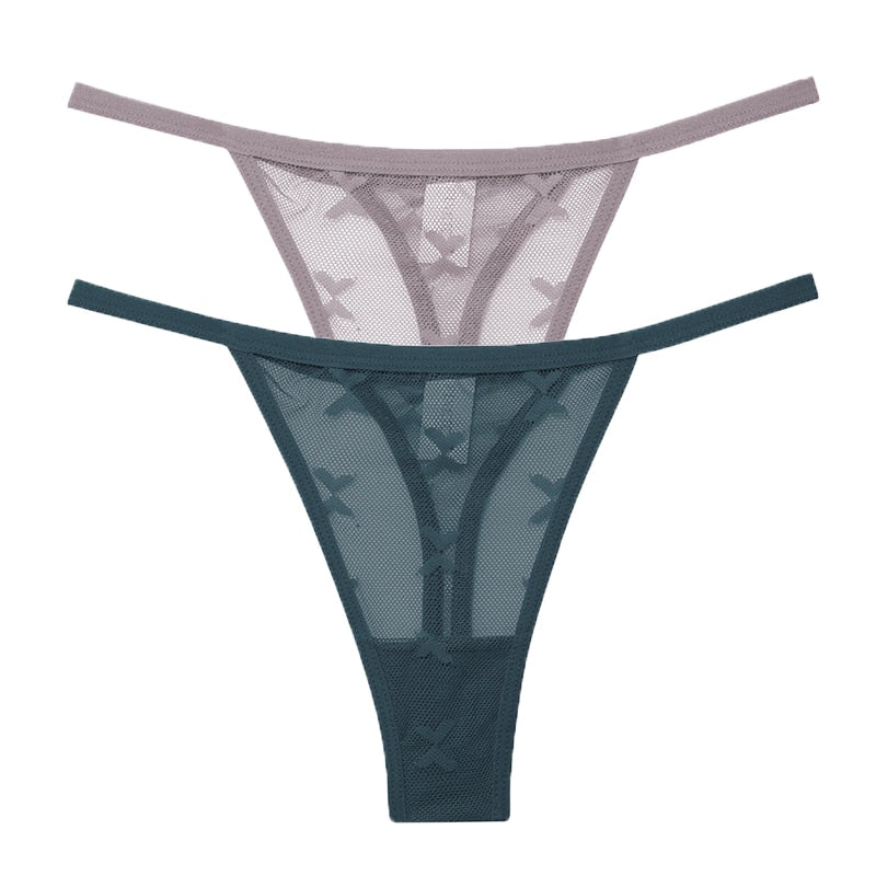 Two transparent mesh G-string panties for women, seamless thong underwear from The Clothing Company Sydney.