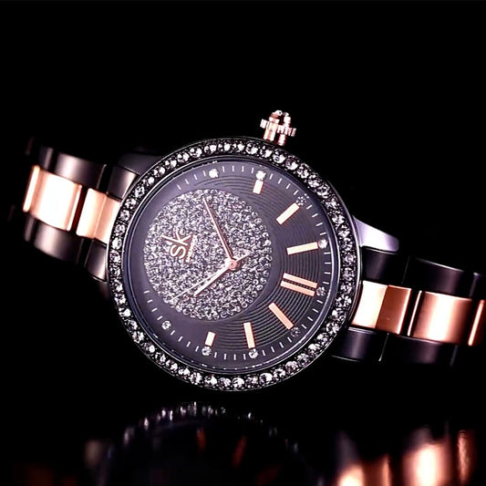 Rose Gold Japanese Quartz Watch Crystal Luxury Black Women's Watch With 6 Months Warranty The Clothing Company Sydney