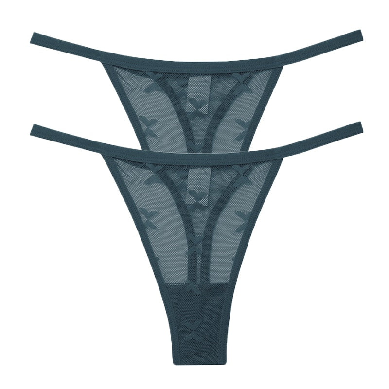 Two pack of transparent mesh G-string panties for women, seamless thong underwear by The Clothing Company Sydney.