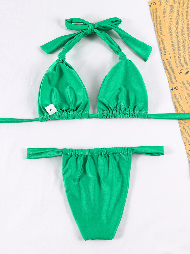 Pleated Bikinis Swimsuit Triangle Bikini Set Swimwear Halter Bathing Suits Bandage Beachwear The Clothing Company Sydney