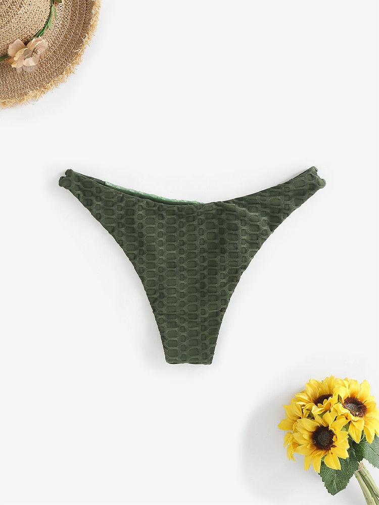 Two-tone color block bikini swimsuit with honeycomb texture, mix-and-match beach top and bottom, by The Clothing Company Sydney.